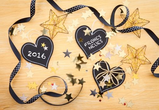 Small panels in heart shape with glitter Christmas decoration