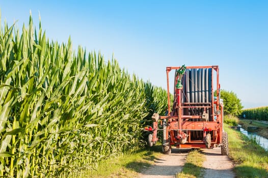 system of spray irrigation for agriculture with tube roll