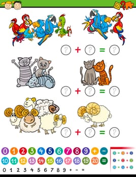 Cartoon Illustration of Education Mathematical Game of Counting Animals for Preschool Children