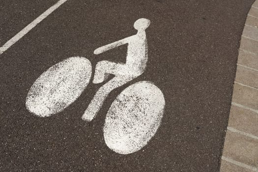 Marking as an indication on a bicycle path in the city center of Colmar in France