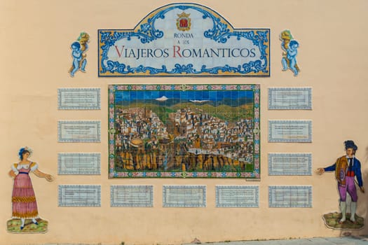 Ronda, Spain, April 2023: View on the Mirador de los Viajeros Romanticos a scenic spot in the town of Ronda. English name: The Viewpoint of the Romantic Travelers