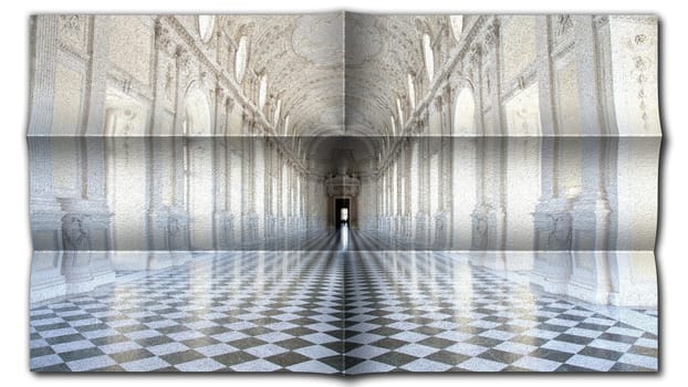 Creative picture of Reggia di Venaria Reale gallery - Italy. Luxury marbles in baroque Royal Palace