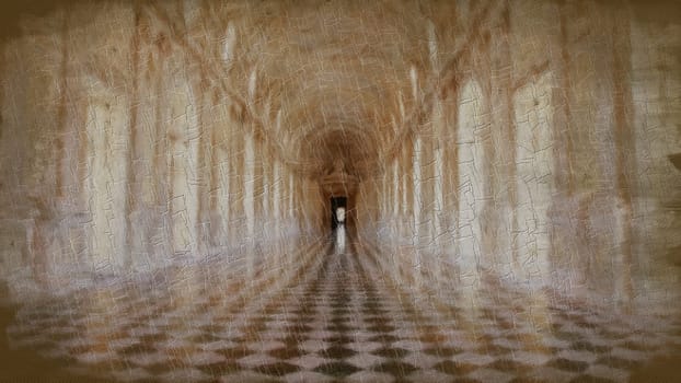Creative illustration of Reggia di Venaria Reale gallery - Italy. Luxury marbles in baroque Royal Palace