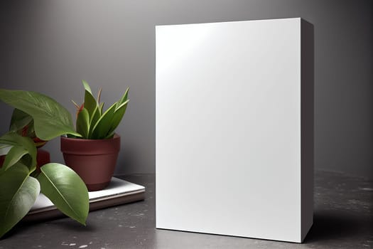 Book cover blank white vertical design template on a table - room interior