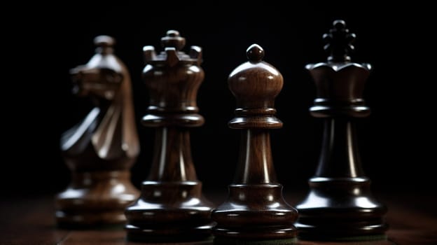 Chess pieces on a dark background, strategy games and challenge concept, generative ai