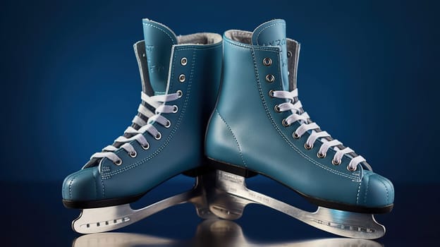 Ice skates on blue background, generative ai
