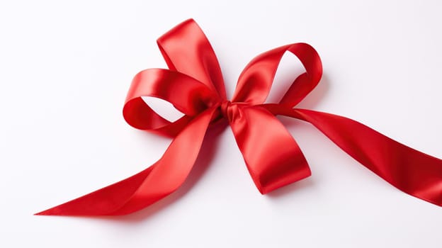 Red ribbon with bow isolated on white background, generative ai