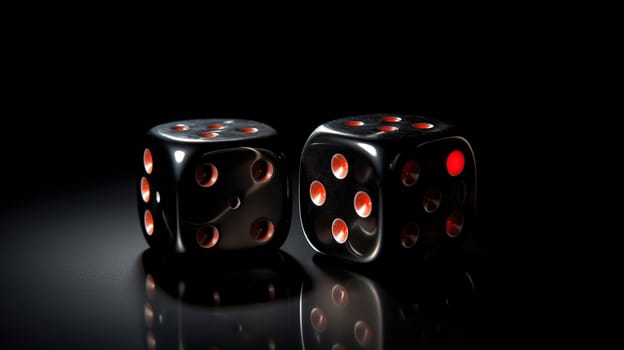 Rolling gambling dice on dark background - 3D illustration . Generative ai