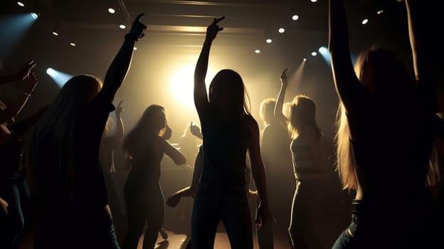 Young people dancing in night club, gods art, generative ai