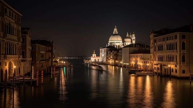 View of Grand Canal and Basilica Santa Maria della Salute in Venice, generative ai