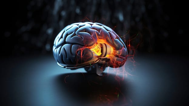 Human brain and black background, generative ai