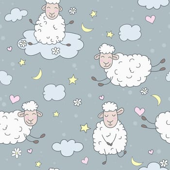 Wallpaper for children. Abstract lamb seamless pattern background vector illustration. Night Theme.