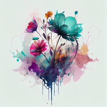 Flowers watercolor illustration isolated on white background, Spring Summer, digital painting Design for fabric, Generative AI