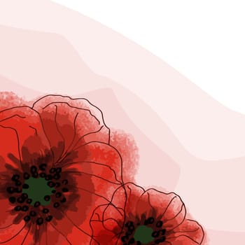 Banner with poppy flowers on a light background. Hand drawn poppy flowers. Symbol of the day of remembrance. Poster for the day of remembrance and victory