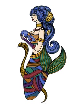 Old school mermaid tattoo. Post-apocalypse. Post-apocalyptic mermaid woman. Girl with a fish tail