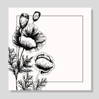 Banner with poppy flowers on a light background. Hand drawn poppy flowers. Symbol of the day of remembrance. Poster for the day of remembrance and victory