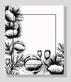 Banner with poppy flowers on a light background. Hand drawn poppy flowers. Symbol of the day of remembrance. Poster for the day of remembrance and victory