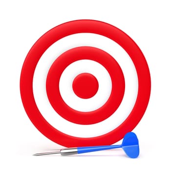 Red and white dartboard with dart, 3D illustration