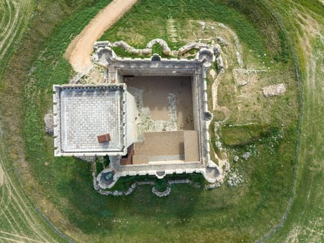 Castle of Villalonso, It is a medieval castle still keeping its interior and its high defensive walls, in province of Zamora, Spain. Aerial view aerial detail of the flat plant