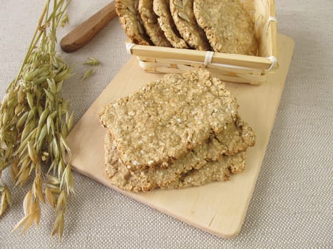 Homemade round and square oats crispbread