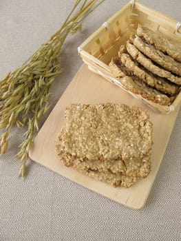 Homemade round and square oats crispbread