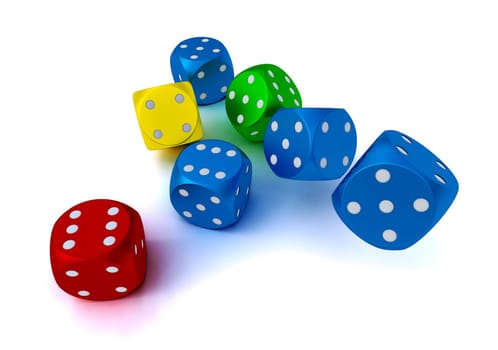 colored dices for game in the casino at this night