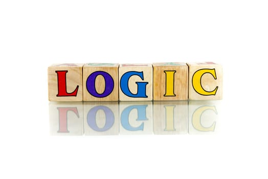logic colorful wooden word block on the white background
