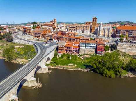 Panoramic view at the village of Tordesillas and Douro River in province of Valladolid, Spain