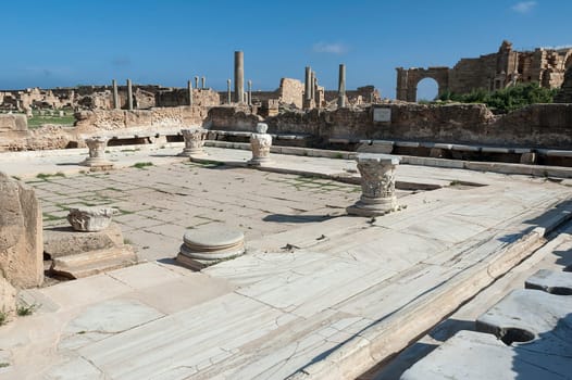 Archaeological site of Leptis Magna, Libya - 10/30/2006:  The latrine (Forica) in the Baths of Hadrian in ancient Roman city of Leptis Magna.