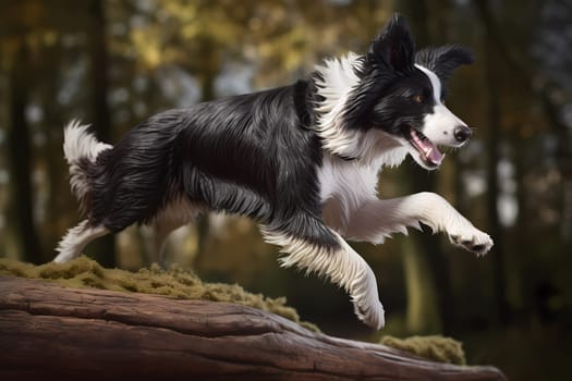 The border collie jumps with grace and precision, each leap higher than the last, a true champion.