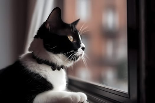 The curious kitten is intently watching the birds flying outside, occasionally chattering and pawing at the glass.