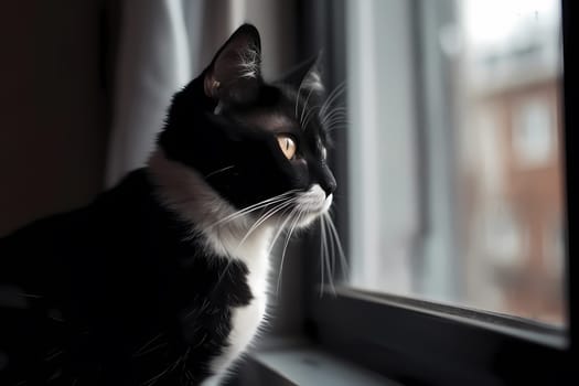 The curious kitten is intently watching the birds flying outside, occasionally chattering and pawing at the glass.