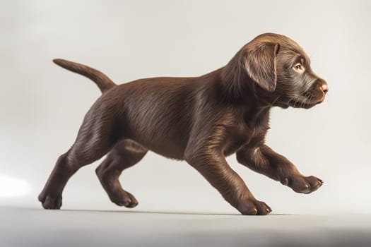 The brown Labrador puppy is spinning around in circles, trying to catch its own tail.