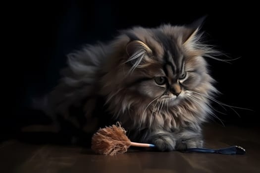 The elegant kitten is jumping and pouncing on a feather toy with grace and style.