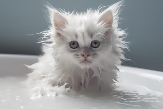The kitten is meticulously grooming every inch of her fur, occasionally stopping to lick a paw.