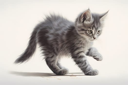 The determined grey kitten is twisting and turning, trying to catch its elusive tail in a game of cat-and-mouse.