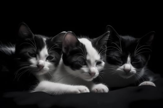 The kittens are snuggled up in a cozy pile, snoozing peacefully