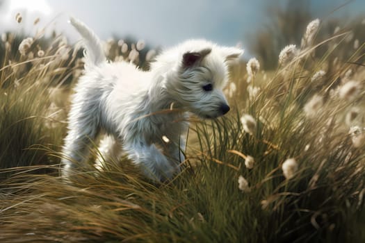 The puppy is spinning around in circles trying to catch its tail causing everyone around to laugh