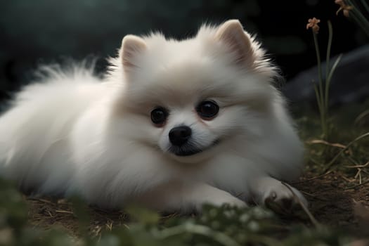 This fluffy pomeranian is having the time of its life rolling around in the lush green grass!