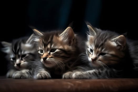 The adorable gang of cats are curled up together, snoozing peacefully in a patch of warm golden light.
