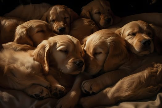 The puppies look like fluffy stuffed animals as they snooze in a big pile together.