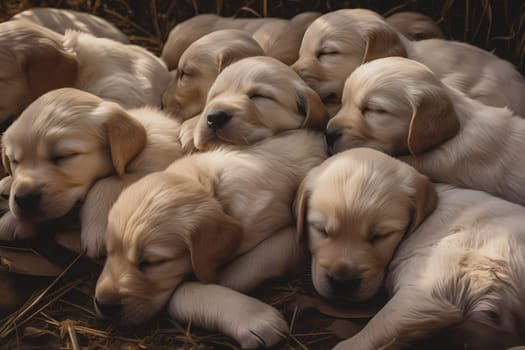 The puppies look like fluffy stuffed animals as they snooze in a big pile together.