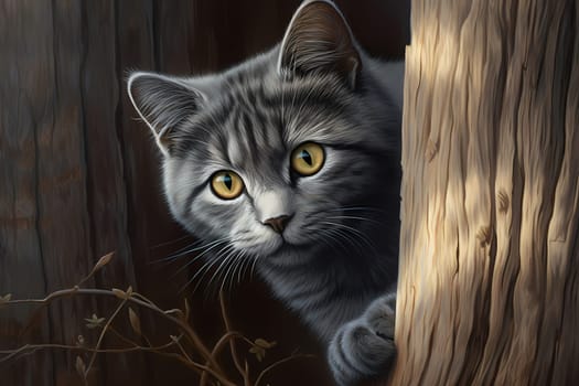 This little rascal is peeking out from behind a bookshelf with a sly grin, ready to pounce on any unsuspecting toy.