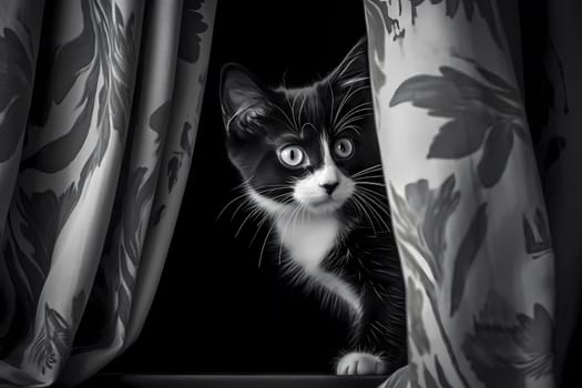The kitten is scaling the silky fabric and playfully batting at the tassels.