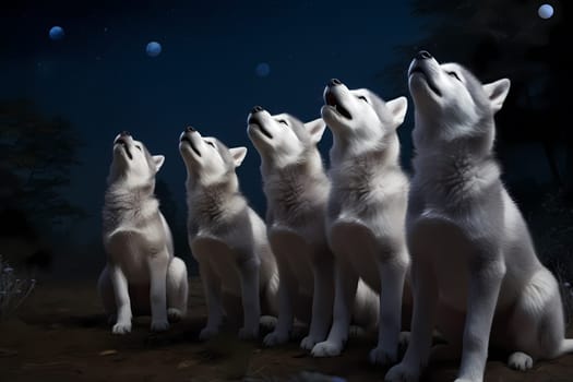 The puppies are lifting their heads and howling together, creating a beautiful harmony