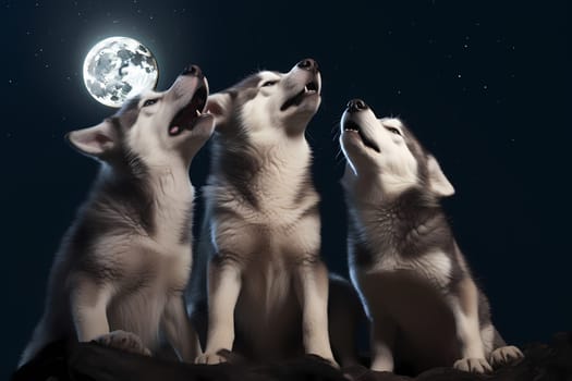The puppies are lifting their heads and howling together, creating a beautiful harmony