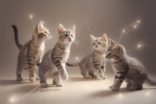 These curious kittens are in for an exciting game of chase as they follow the elusive red laser pointer around the room.
