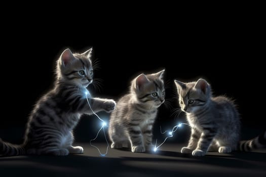 These curious kittens are in for an exciting game of chase as they follow the elusive red laser pointer around the room.