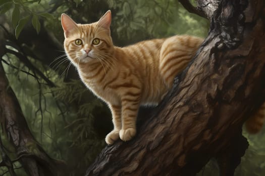 This spunky little kitten is fearlessly scaling a tree trunk and leaping from branch to branch.