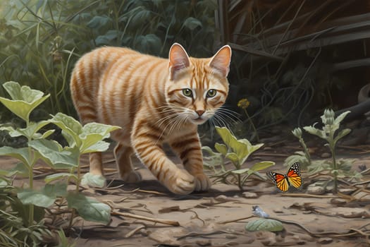 This tiny hunter is determined to catch the fluttering butterfly that's zigzagging through the air, darting and pouncing and having a blast.